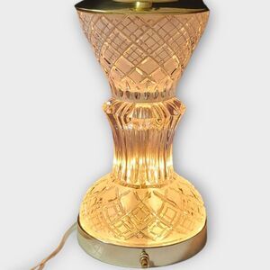 Cut Crystal Art Deco 3 Way Trumpet Style Table Lamps Gold Plated Vintage 26 Inch